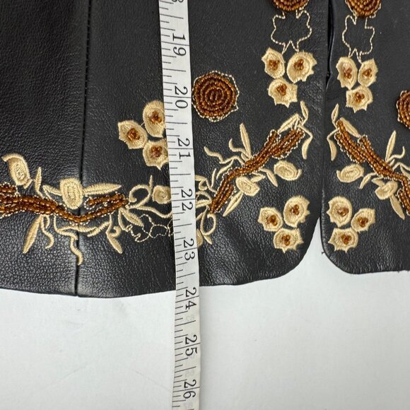 Pamela McCoy Black Leather Jacket Embroidery Beaded Women's Medium Boho Casual - Picture 11 of 13